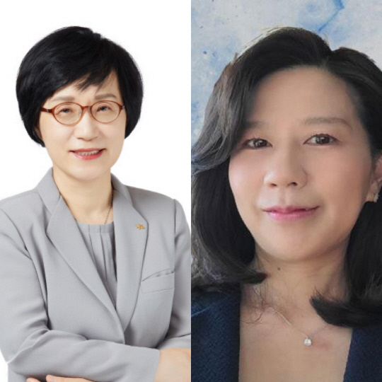 권선주(왼쪽) KB금융 신임 이사회 의장과 윤재원 신한금융 신임 이사회 의장. 사진 각 사 제공.